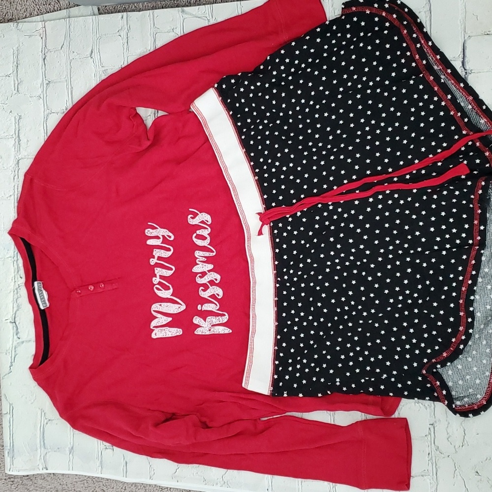 PJ Salvage Merry Kissmas Waffle Long Sleeve Boxer Shorts&Shirt Pj Set (Size 2X)